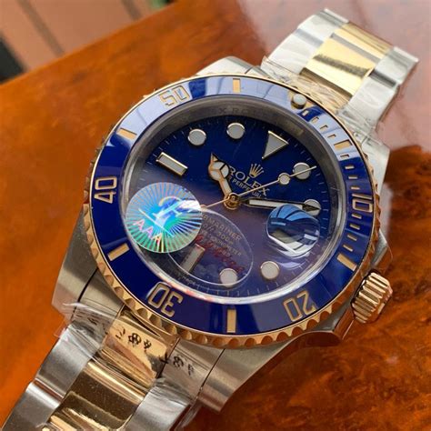 gold and blue rolex submariner replica|rolex submariner two tone black.